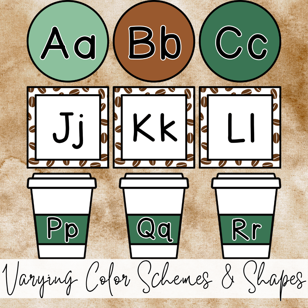 Coffee Theme Word Wall Letters | Starbooks Classroom Decor Alphabet Labels | Printable Bulletin Board Letter Cutouts