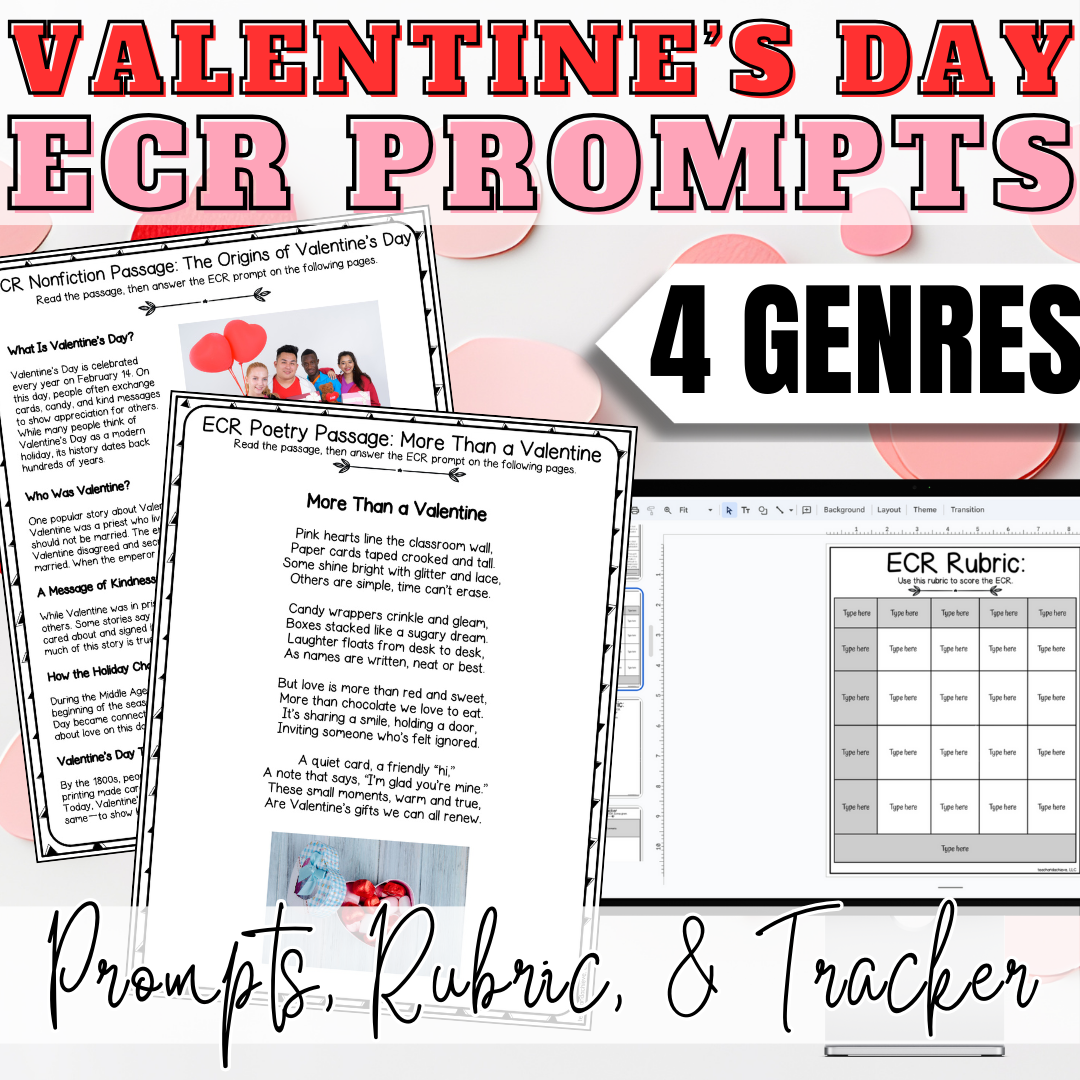 February Valentine's Day ECR Practice Writing Prompt Passage, Editable Extended Constructed Response Bundle 3rd 4th 5th Grade