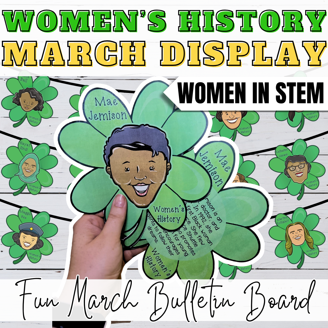 Women’s History Month Bulletin Board, Women in STEM March Door Decor, Lucky Clover Theme