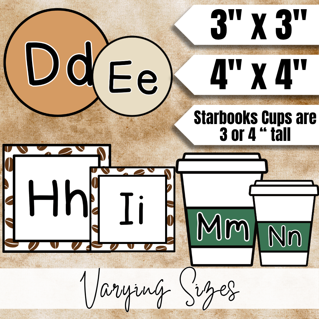 Coffee Theme Word Wall Letters | Starbooks Classroom Decor Alphabet Labels | Printable Bulletin Board Letter Cutouts