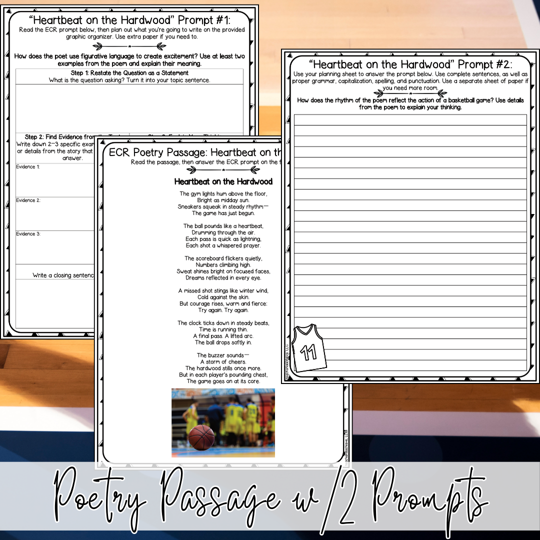 March Basketball Madness ECR Practice Writing Prompt Passage, Editable Poetry Extended Constructed Response 3rd 4th 5th Grade