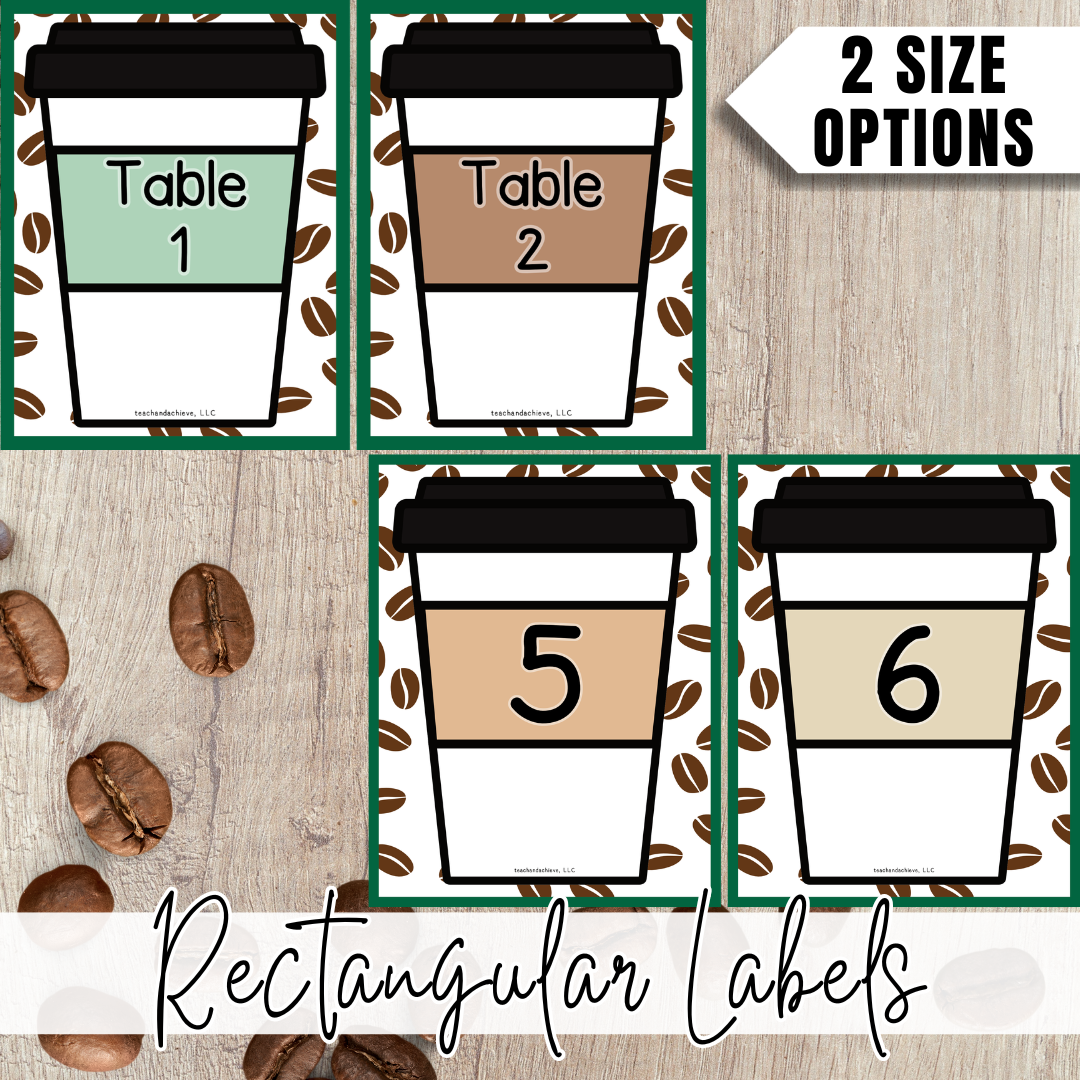 Starbooks Coffee Classroom Table Group Signs & Table Caddy Labels