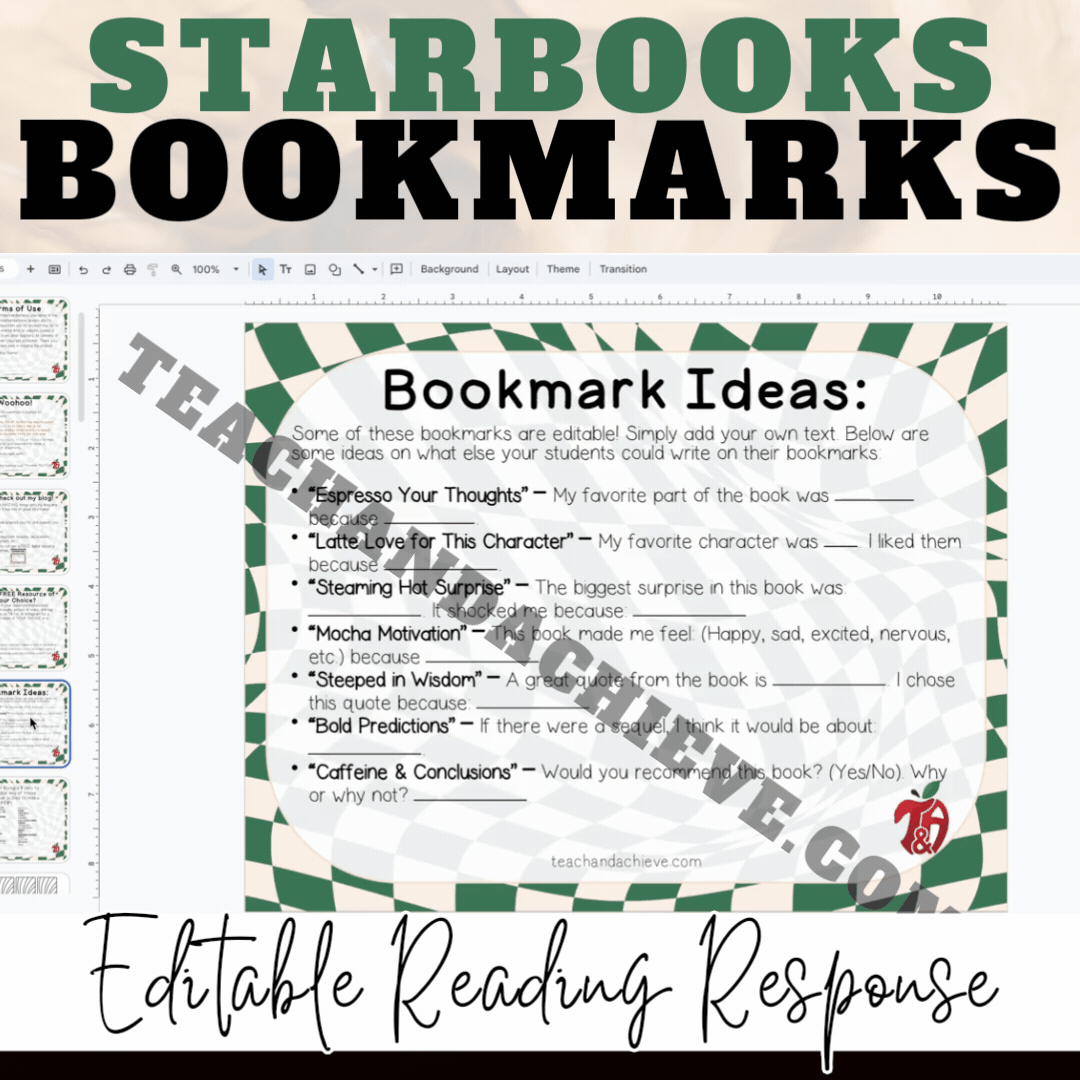 Editable Starbooks Bookmarks & Reading Response Activities | Classroom Transformation