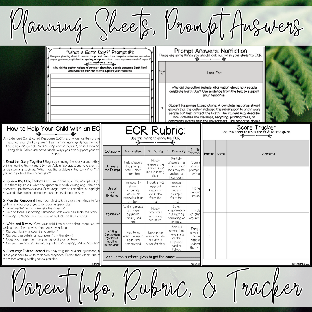 April Earth Day ECR Practice Writing Prompt Passage, Editable Nonfiction Extended Constructed Response 3rd 4th 5th Grade
