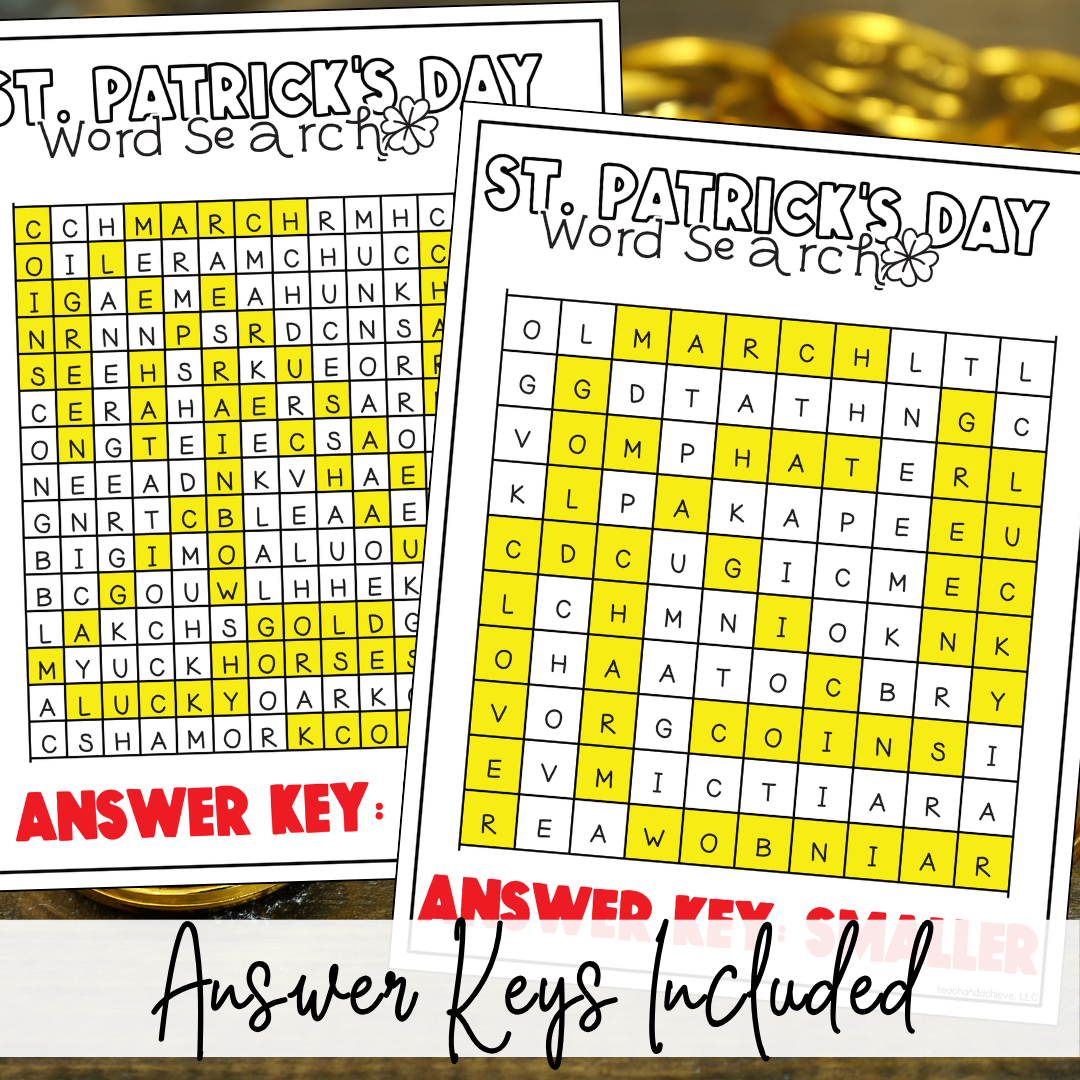 St. Patrick’s Day Word Search Printable – March Early Finisher Activity for Elementary Students