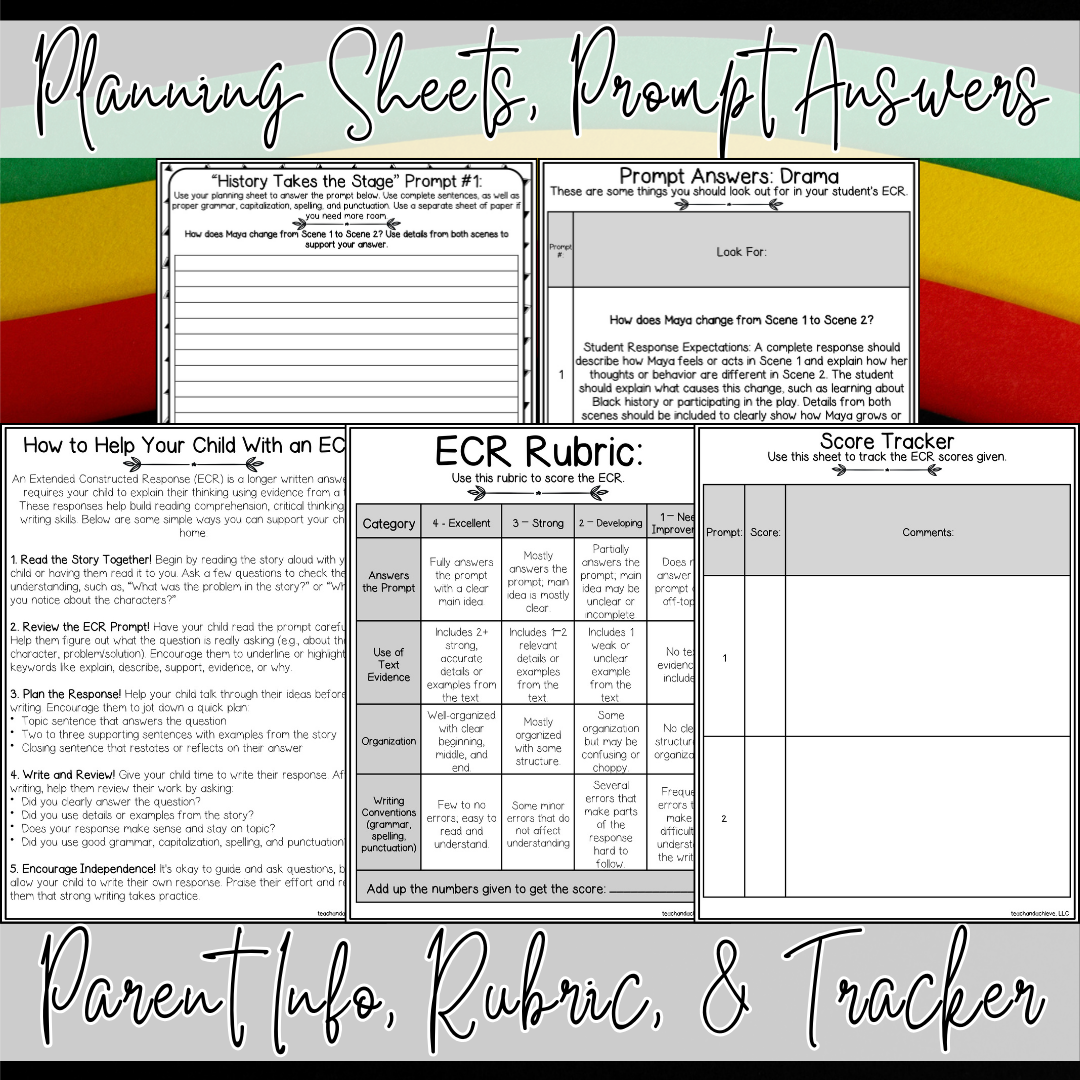 Black History Month Extended Constructed Response ECR Drama Writing Prompts for Upper Elementary