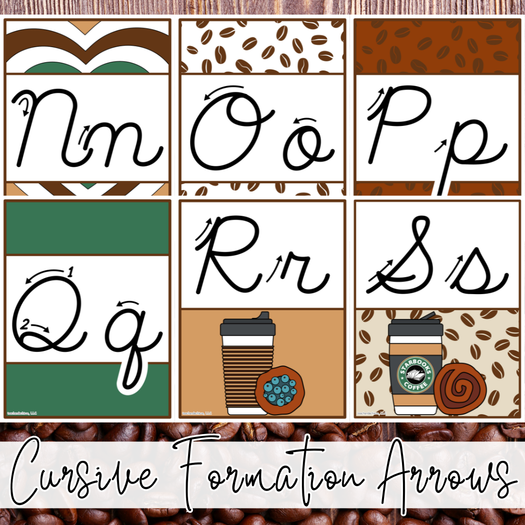 Starbooks Coffee Classroom Cursive Alphabet Posters | Letter Recognition & Classroom Decor