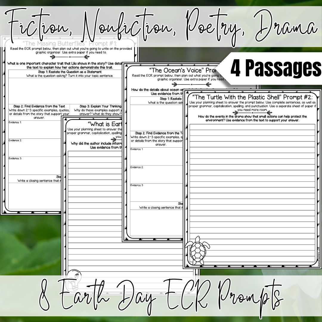 April Earth Day ECR Practice Writing Prompt Passage, Editable Extended Constructed Response Bundle 3rd 4th 5th Grade