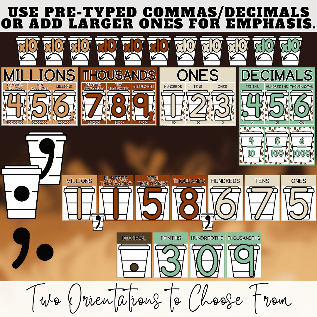 Starbooks Coffee Classroom Place Value Chart Poster | Math Wall Decor