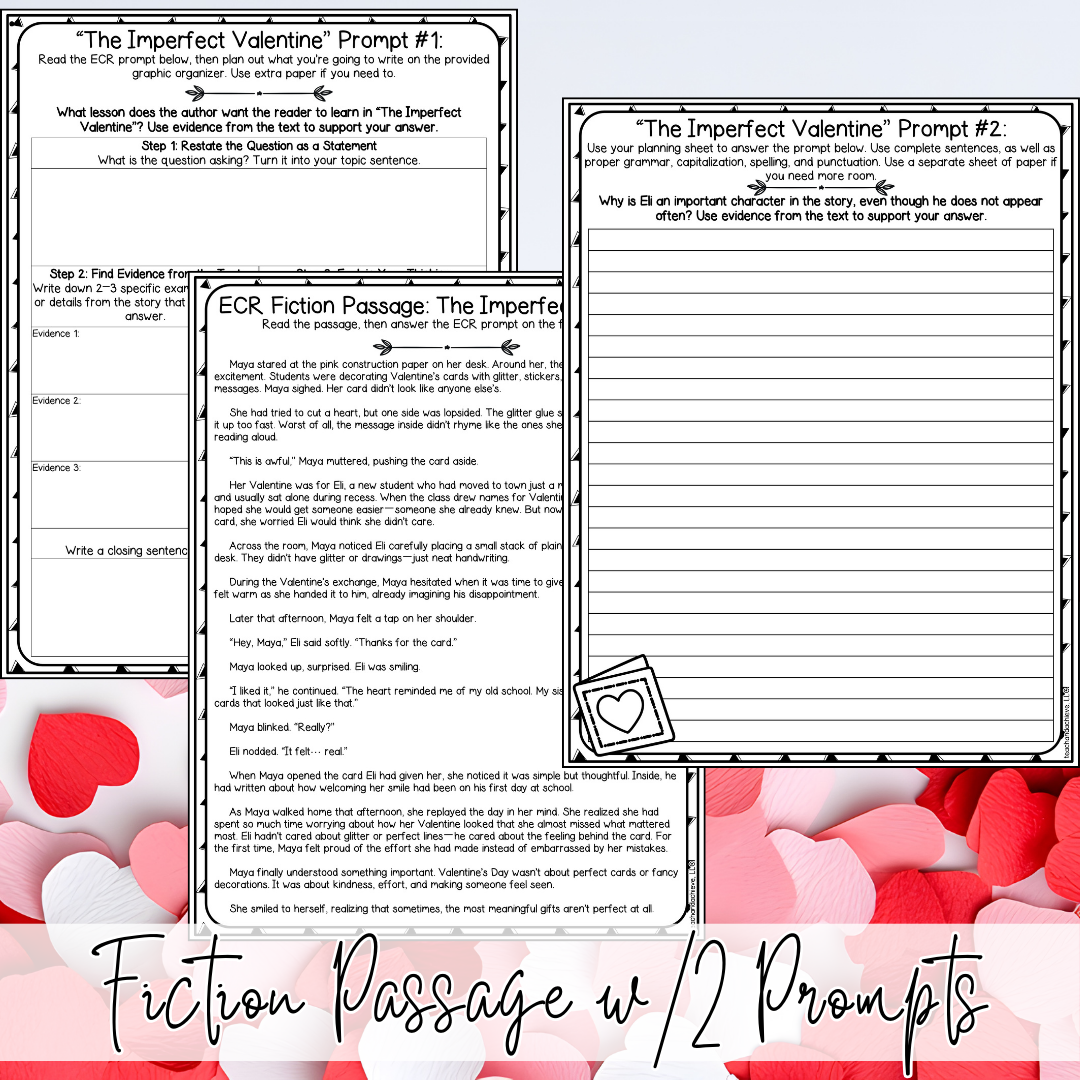 February Valentine's Day ECR Practice Writing Prompt Passage, Editable Fiction Extended Constructed Response 3rd 4th 5th Grade