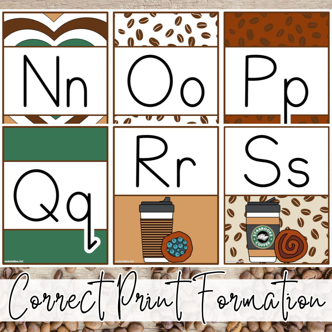 Starbooks Coffee Classroom Alphabet Posters | Coffee Shop Theme Decor