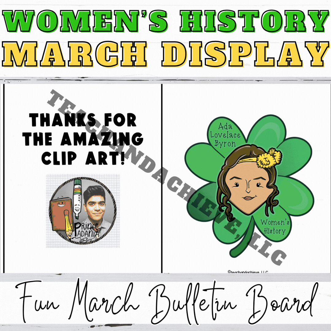 Women’s History Month Bulletin Board, Women in STEM March Door Decor, Lucky Clover Theme
