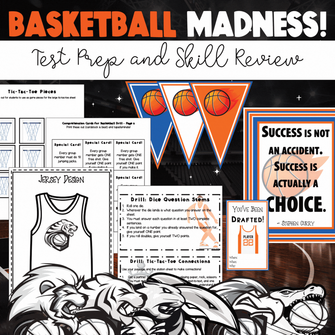 March Basketball Madness Classroom Transformation for Reading Test Prep in 3rd, 4th, and 5th Grade classrooms