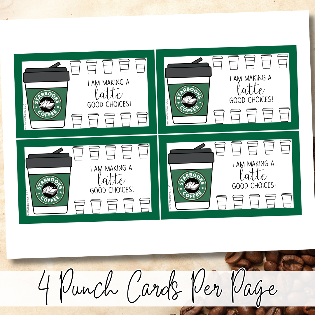 FREE Starbooks Coffee Classroom Reward Punch Cards | Coffee Theme Classroom Decor