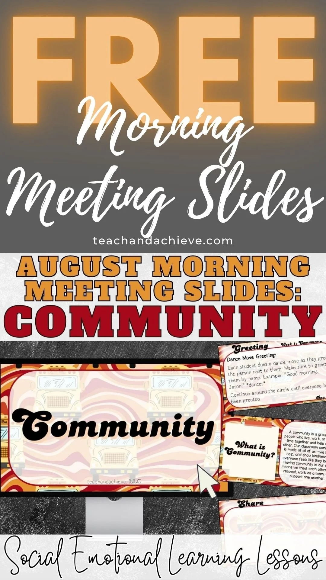Free August SEL Morning Meeting Slides sample from a Full Year SEL Morning Meeting Slides bundle for upper elementary classrooms