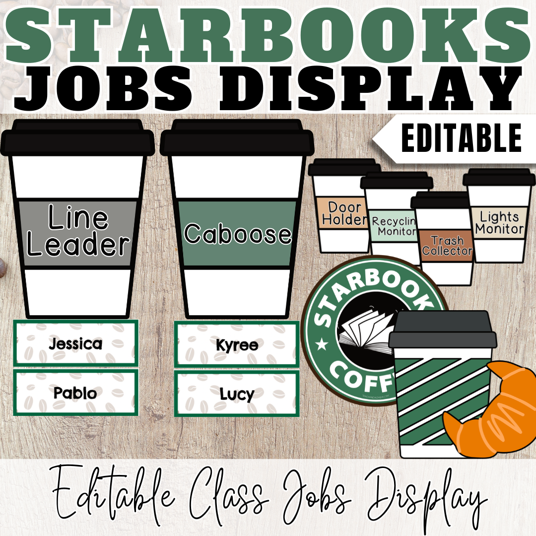 Starbooks Coffee Classroom Jobs Display | Editable Classroom Jobs Chart