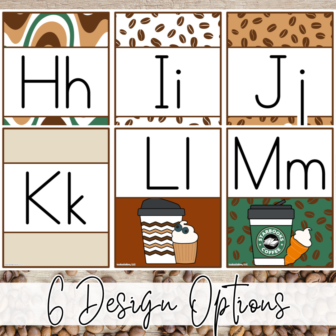 Starbooks Coffee Classroom Alphabet Posters | Coffee Shop Theme Decor