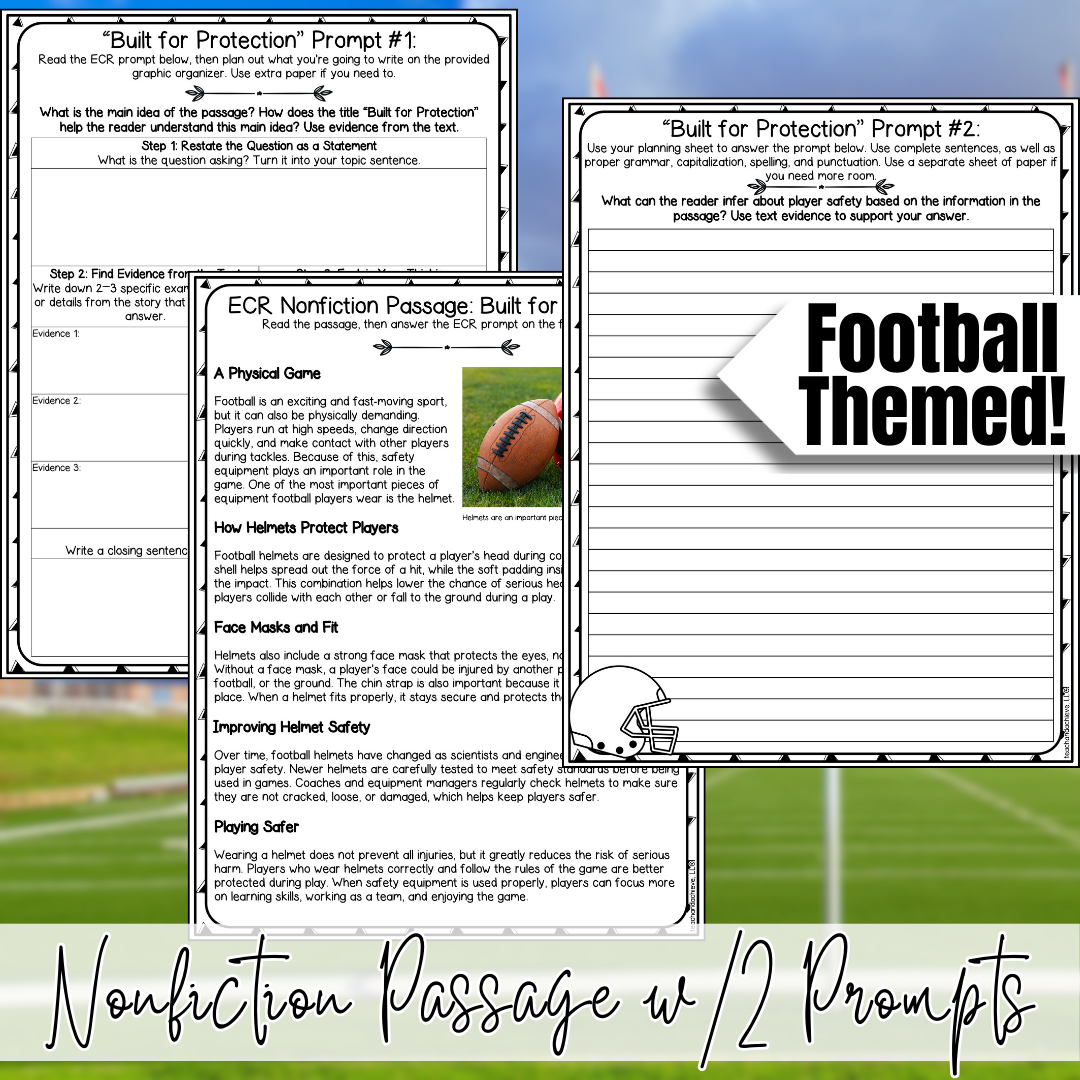 February Super Football ECR Practice Writing Prompt Passage, Editable Nonfiction Extended Constructed Response 3rd 4th 5th Grade