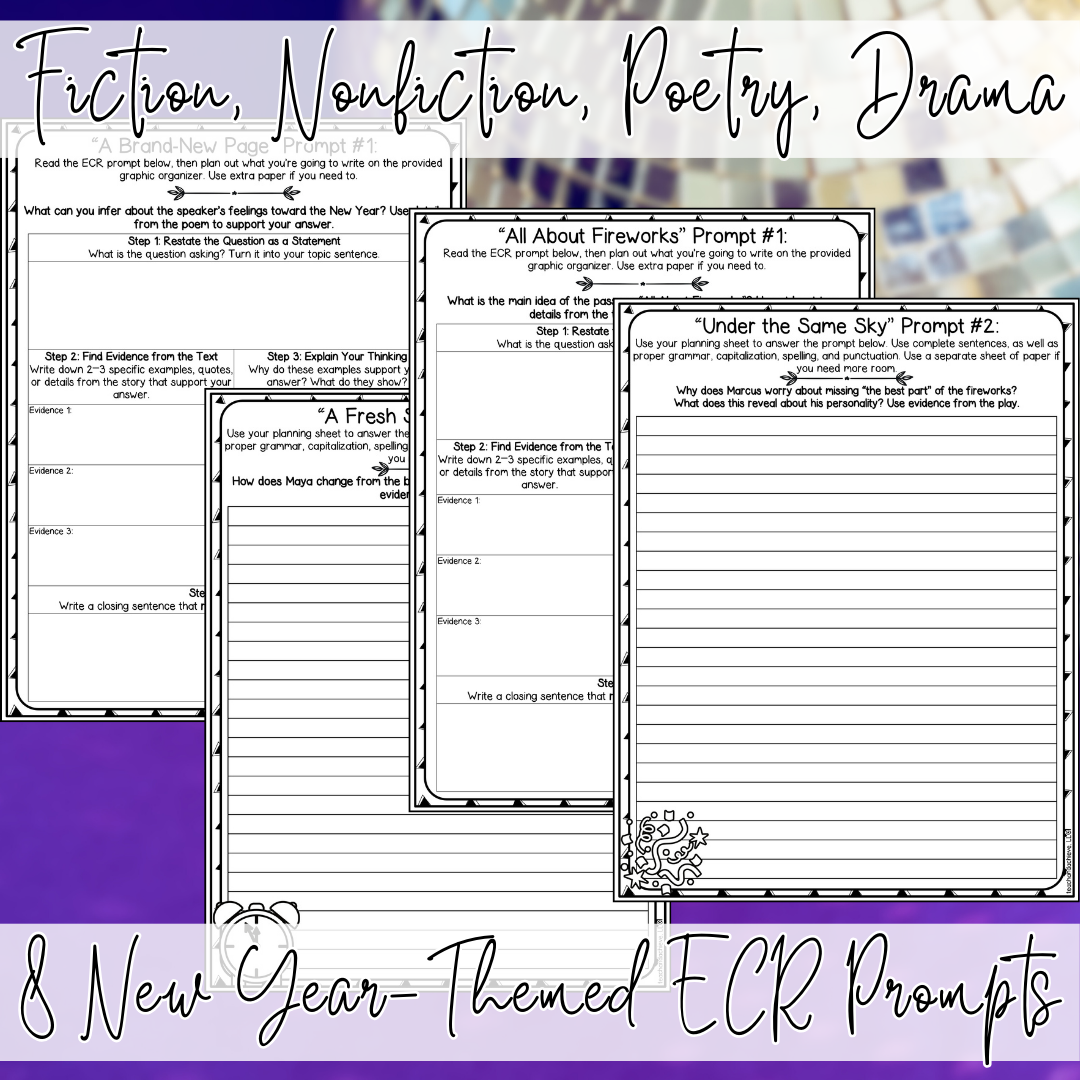 January New Year ECR Practice Writing Prompt Passage, Editable Extended Constructed Response Bundle 3rd 4th 5th Grade