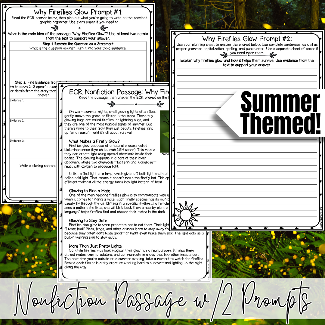 Summer ECR Writing Prompts | Nonfiction Extended Constructed Response Practice | Reading Comprehension Test Prep