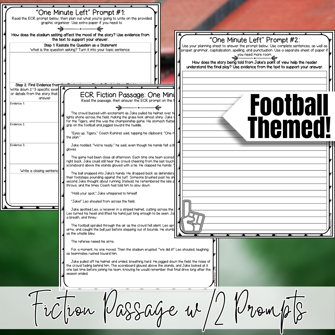 February Super Football ECR Practice Writing Prompt Passage, Editable Fiction Extended Constructed Response 3rd 4th 5th Grade