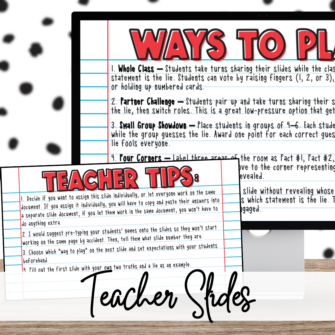 Back to School Two Truths and a Lie Game, First Day Community Building Slides