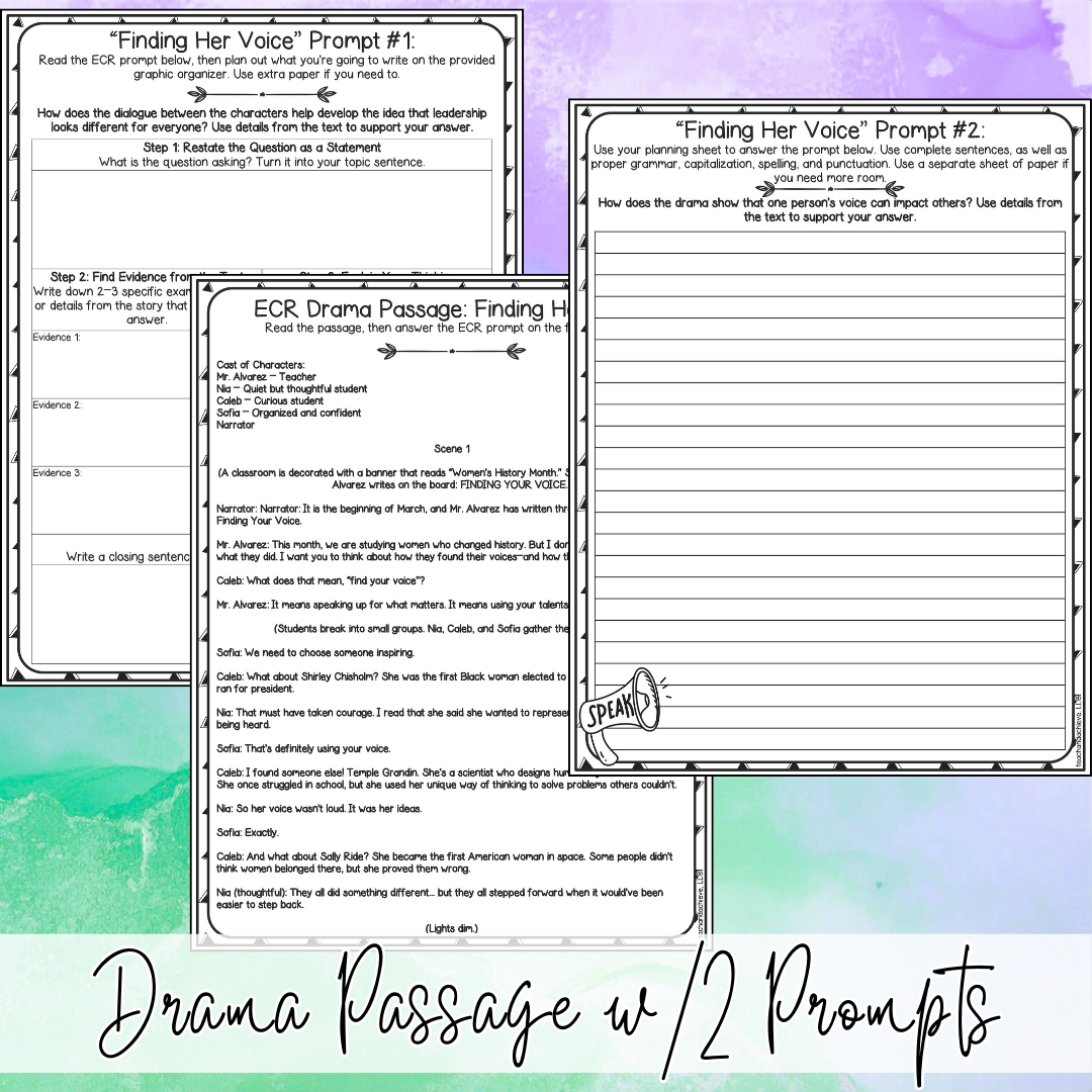 March Women's History Month ECR Practice Writing Prompt Passage, Editable Drama Extended Constructed Response 3rd 4th 5th Grade