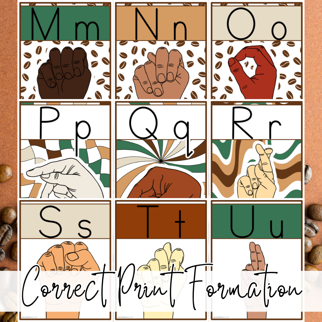 Starbooks Coffee Classroom Alphabet Posters with ASL Sign Language | Coffee Theme Decor
