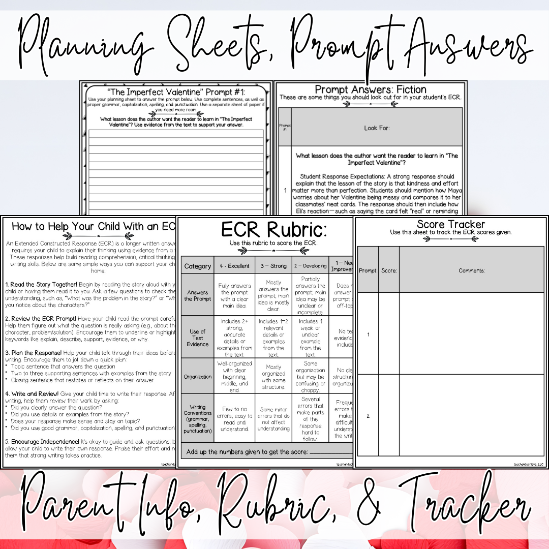 February Valentine's Day ECR Practice Writing Prompt Passage, Editable Fiction Extended Constructed Response 3rd 4th 5th Grade