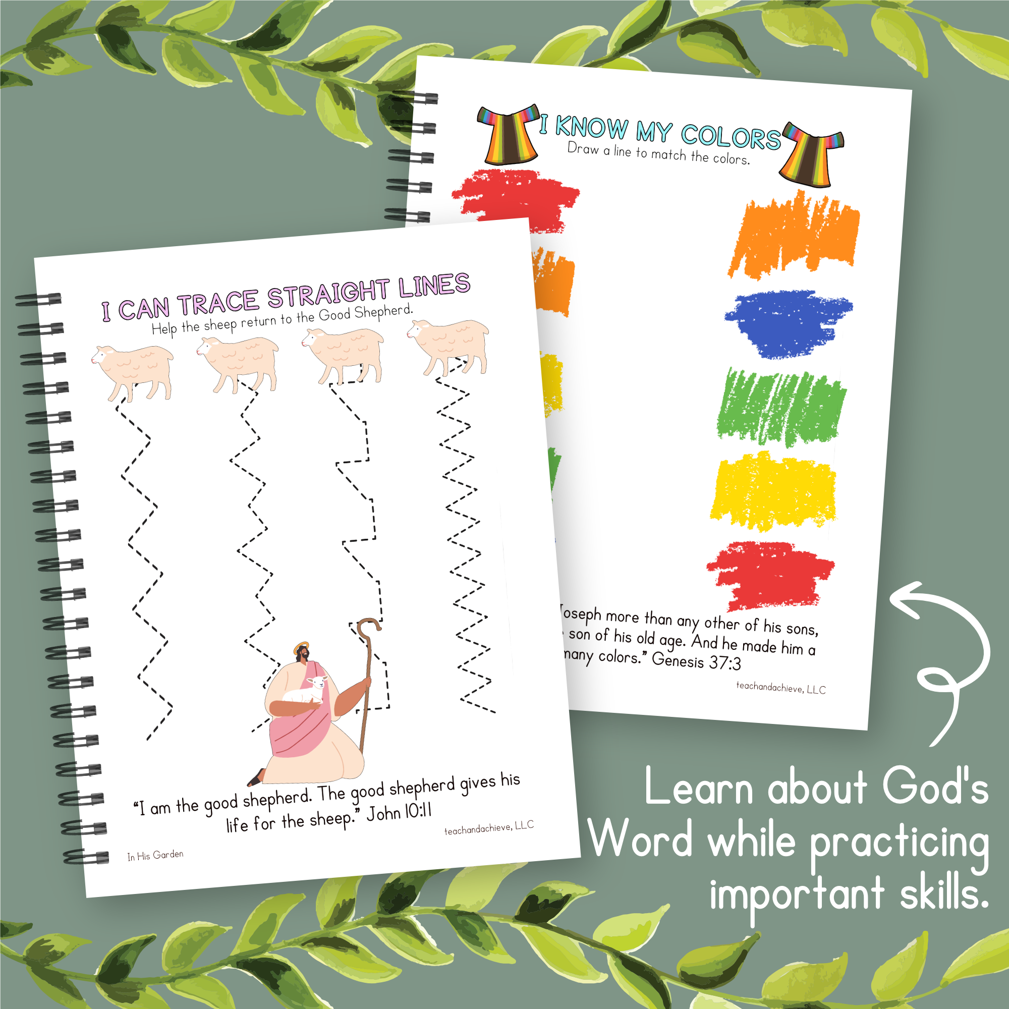 An image of a dry-erase, reusable Christian Preschool Workbook with a dry erase marker.