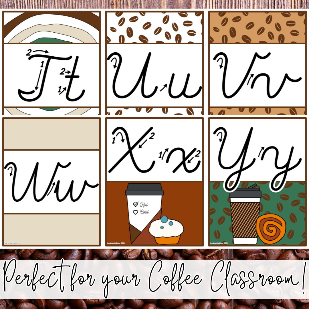 Starbooks Coffee Classroom Cursive Alphabet Posters | Letter Recognition & Classroom Decor