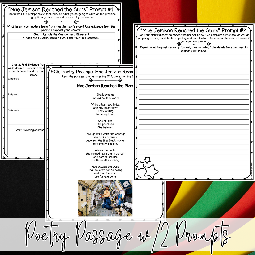 Black History Month Extended Constructed Response ECR Poetry Writing Prompts for Upper Elementary