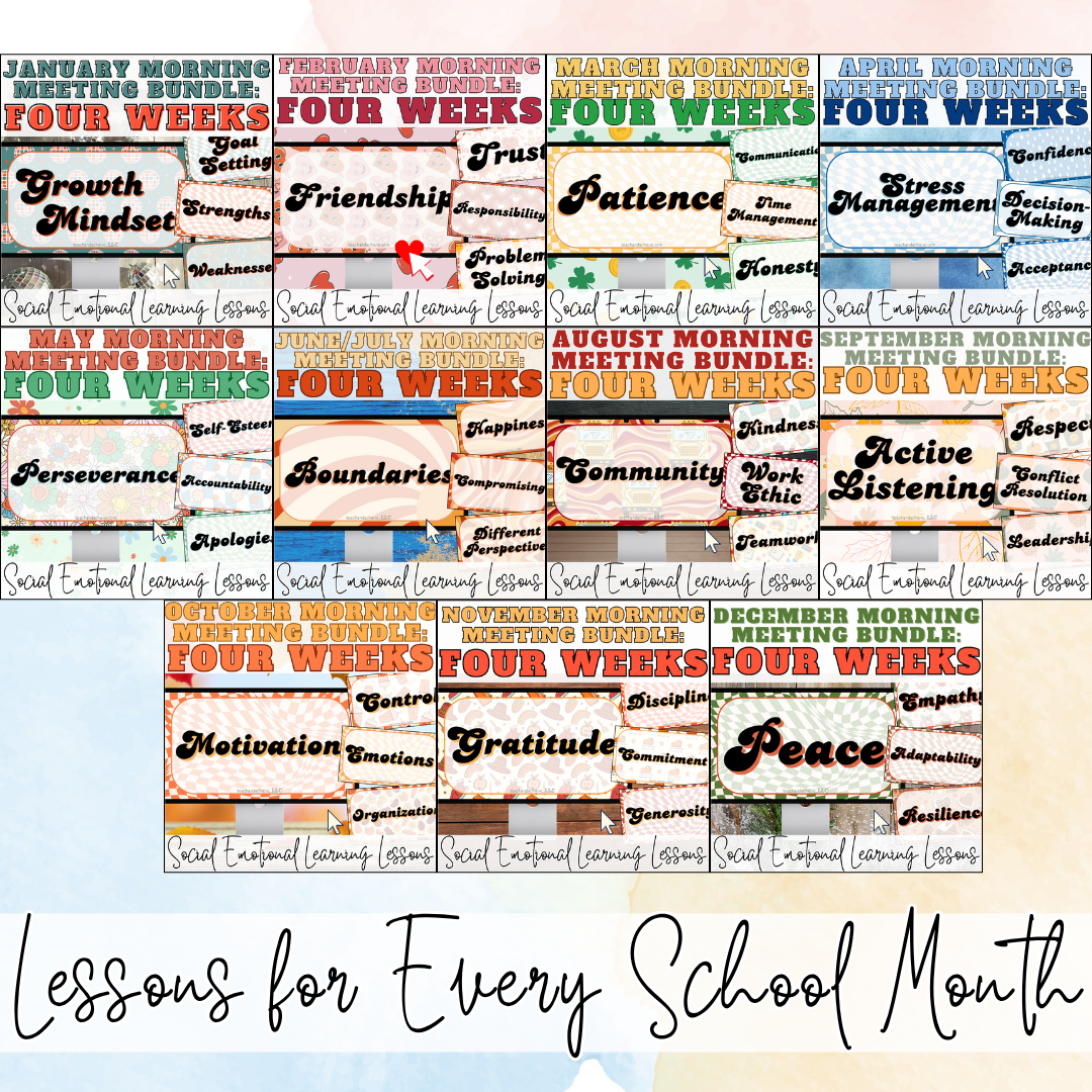Full Year SEL Morning Meeting Slides Bundle | Daily Social Emotional Learning Activities No-Prep 3rd 4th 5th