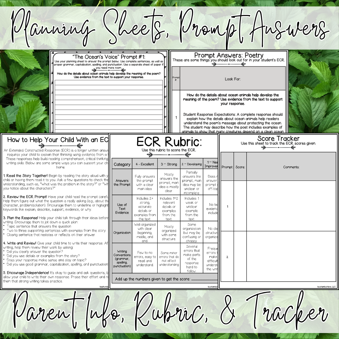 April Earth Day ECR Practice Writing Prompt Passage, Editable Poetry Extended Constructed Response 3rd 4th 5th Grade