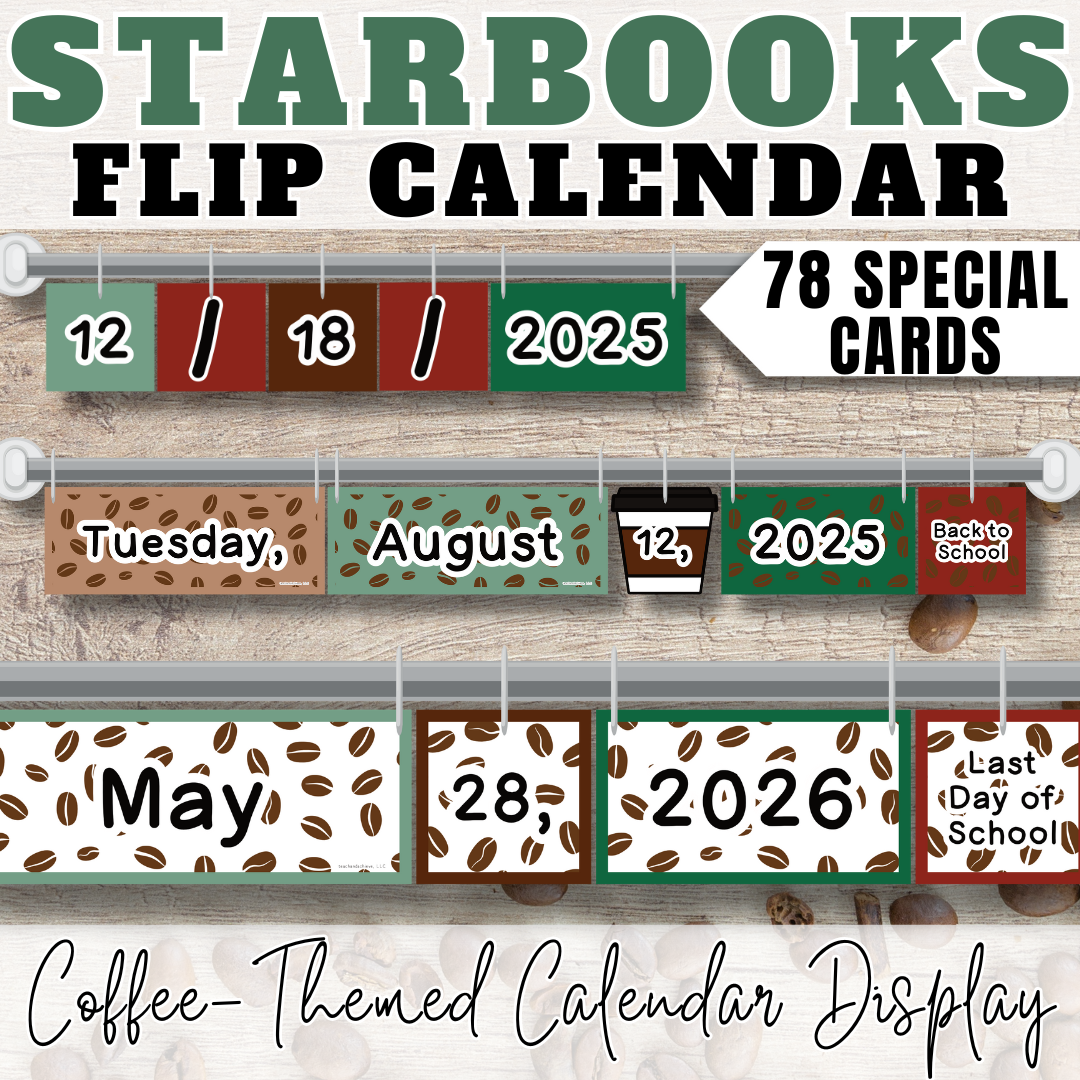 Starbooks Coffee Classroom Flip Calendar Cards | Calendar Display Decor
