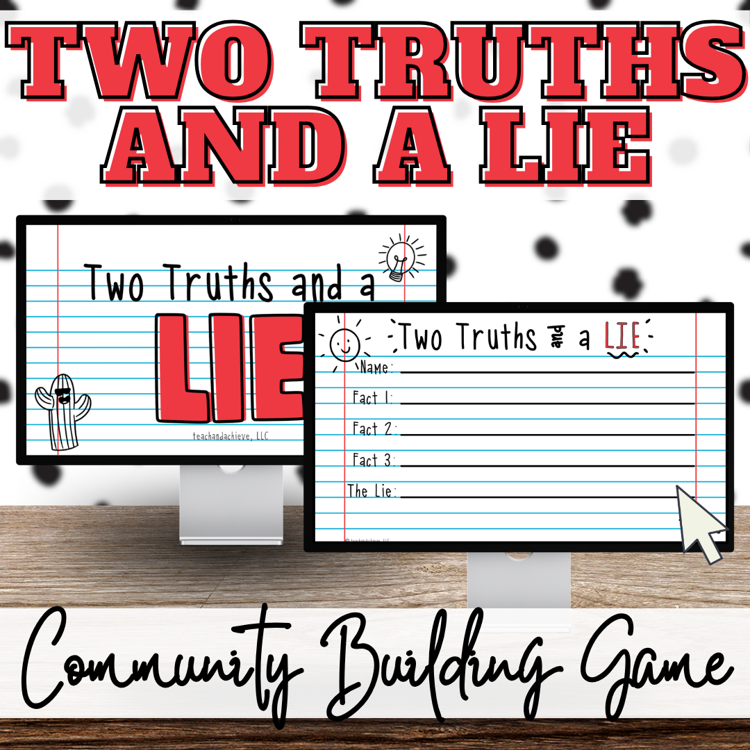 Back to School Two Truths and a Lie Game, First Day Community Building Slides