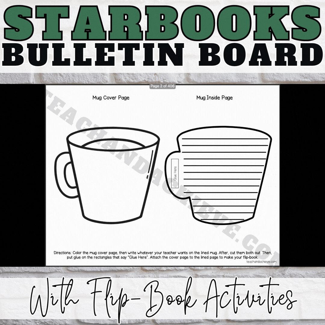 Starbooks Bulletin Board Set, Door Decor & Writing Flip Book | Coffee Classroom Theme