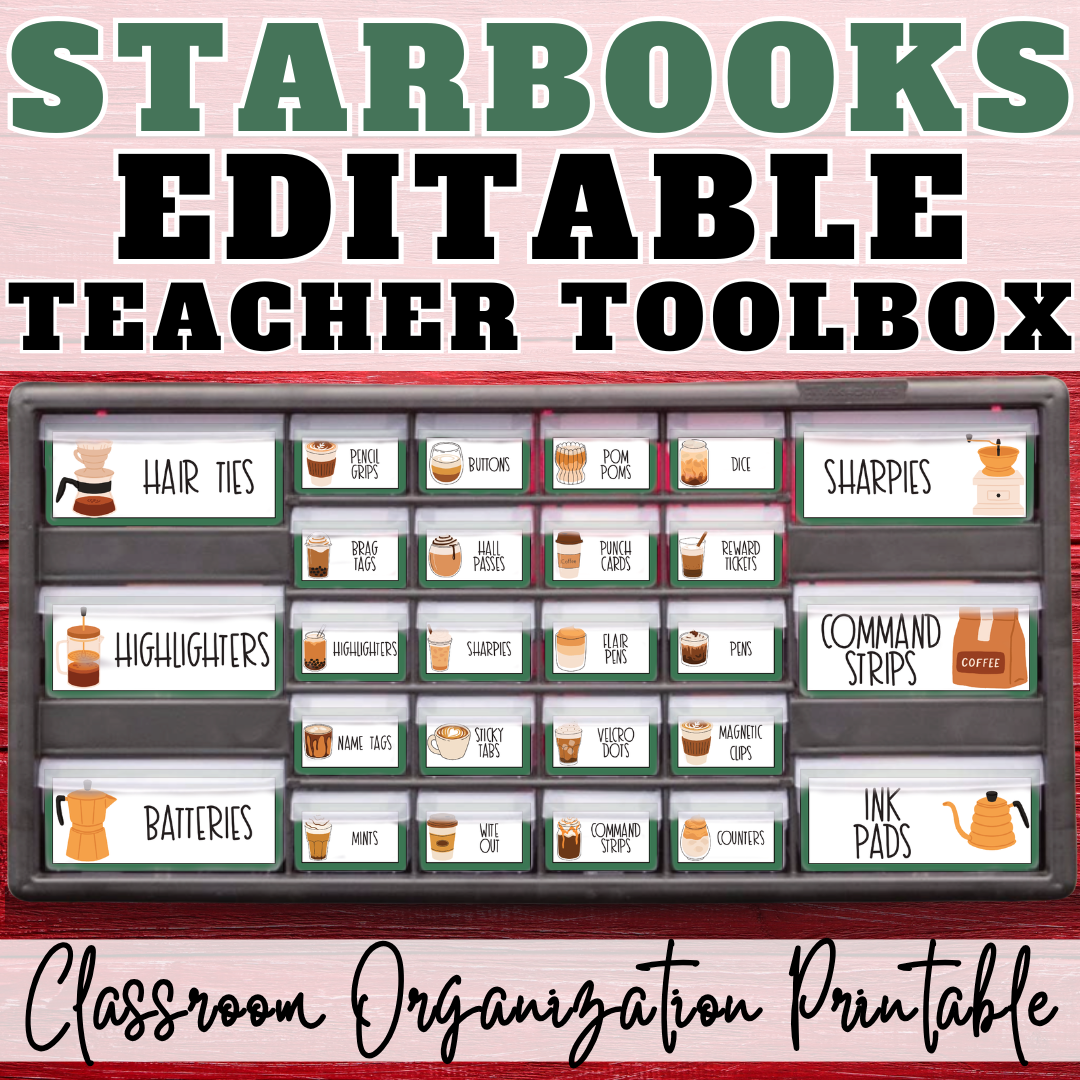 Starbooks Coffee Teacher Toolbox Labels | Editable Drawer Supply Labels