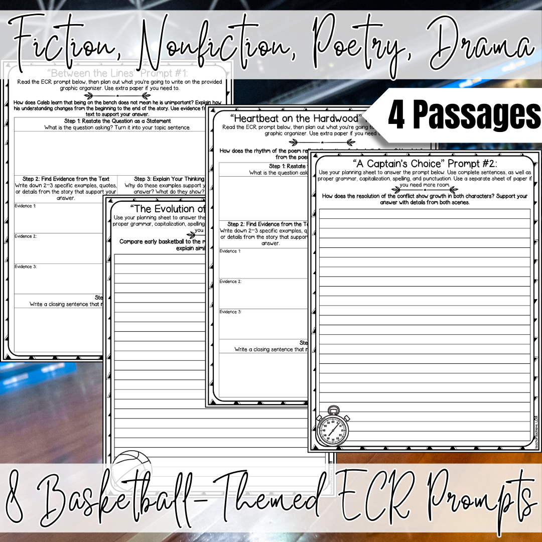 March Basketball Madness ECR Practice Writing Prompt Passage, Editable Extended Constructed Response Bundle 3rd 4th 5th Grade