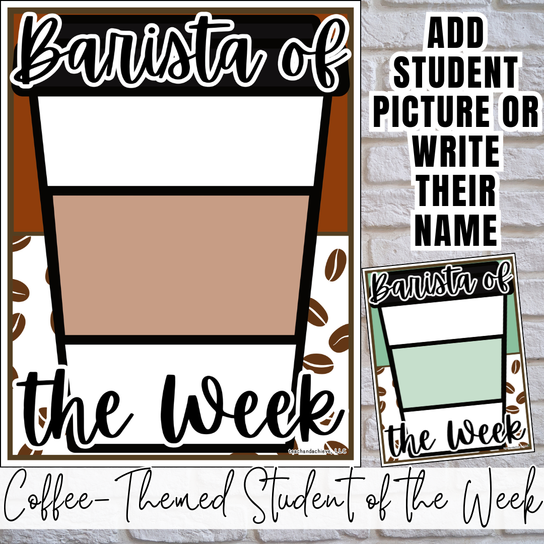 FREE Starbooks Coffee Classroom Student of the Week Display | Barista of the Week