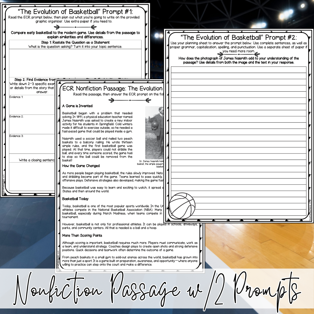 March Basketball Madness ECR Practice Writing Prompt Passage, Editable Nonfiction Extended Constructed Response 3rd 4th 5th Grade