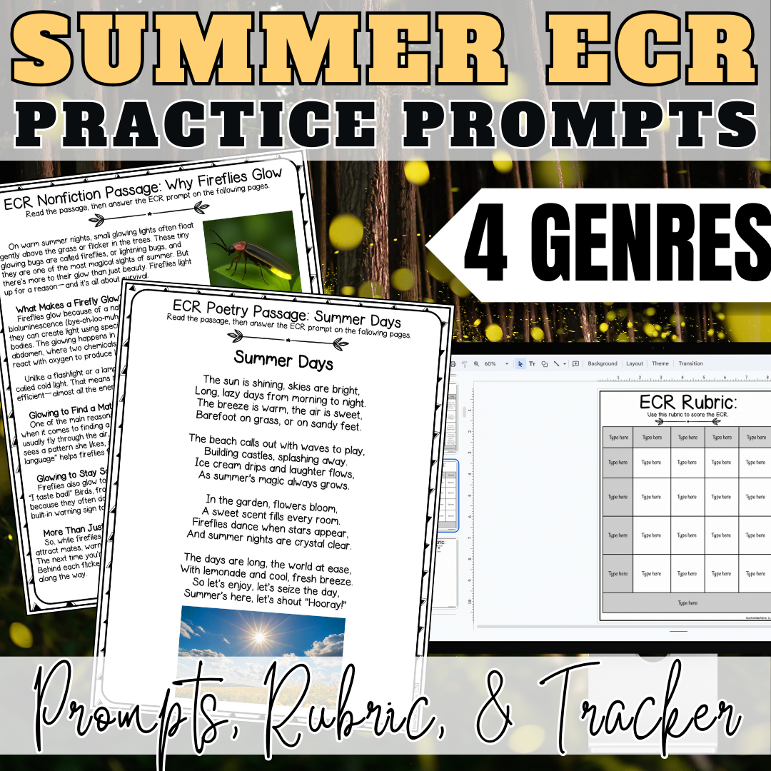 Summer ECR Writing Prompts | Extended Constructed Response Practice | June & July Reading Comprehension Test Prep | 3rd Grade, 4th Grade, 5th Grade
