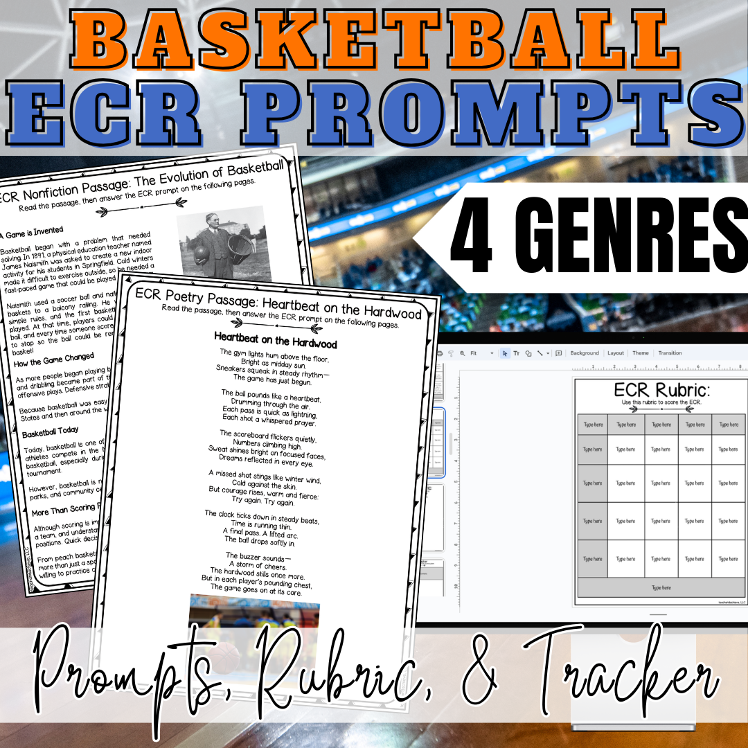 March Basketball Madness ECR Practice Writing Prompt Passage, Editable Extended Constructed Response Bundle 3rd 4th 5th Grade