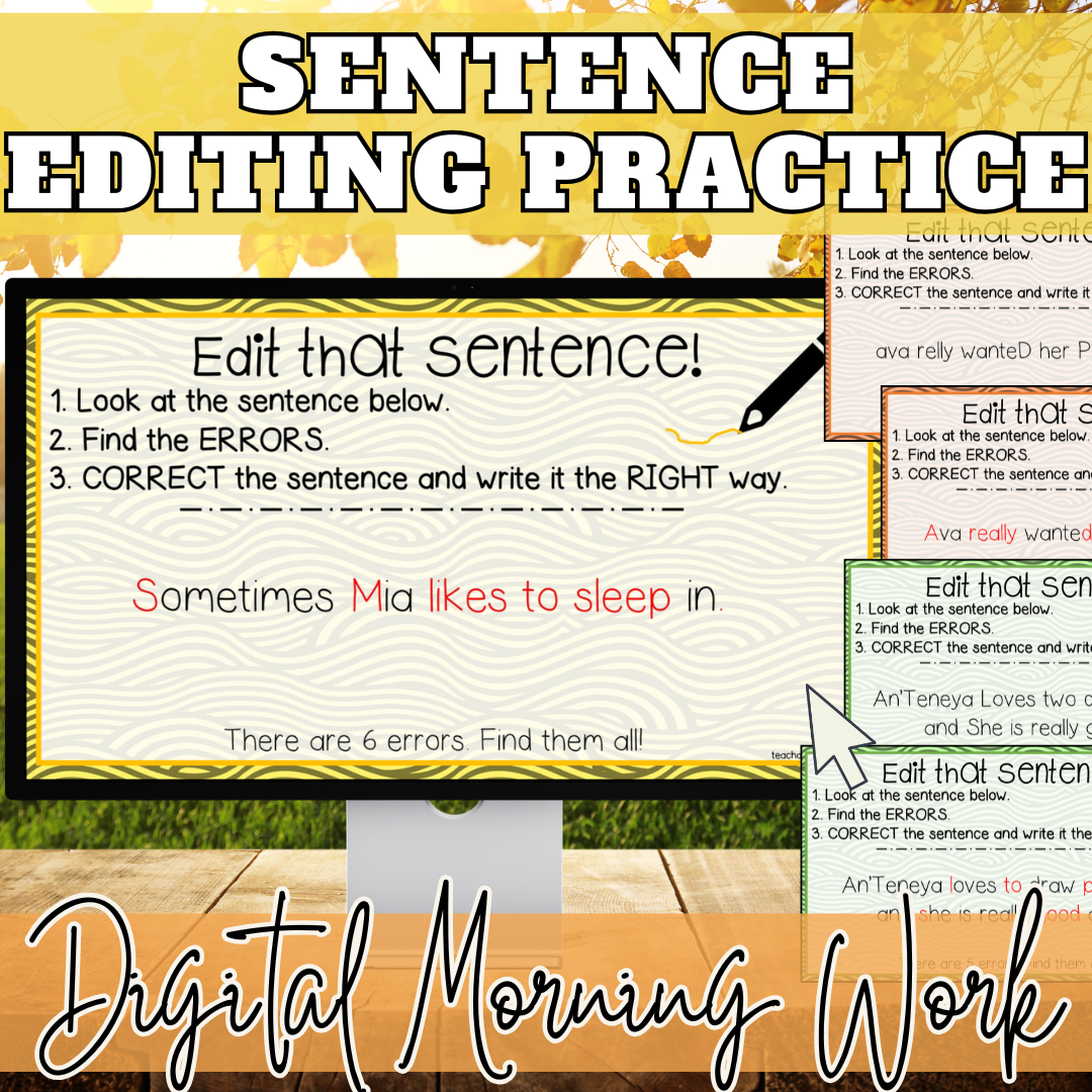 Digital Morning Work Bell Ringers | Daily Sentence Editing & Correcting Practice 3rd 4th 5th