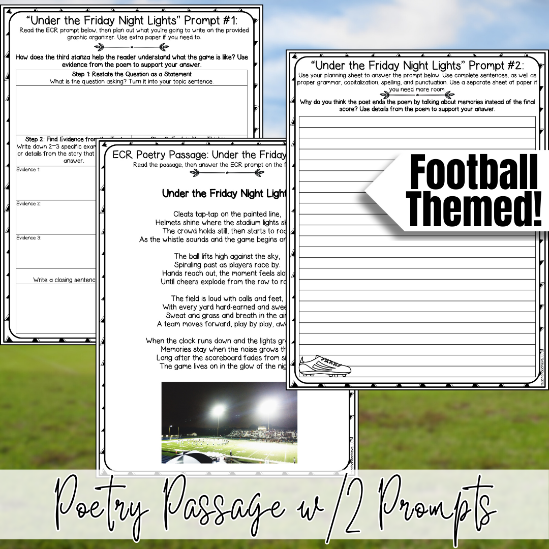 February Super Football ECR Practice Writing Prompt Passage, Editable Poetry Extended Constructed Response 3rd 4th 5th Grade