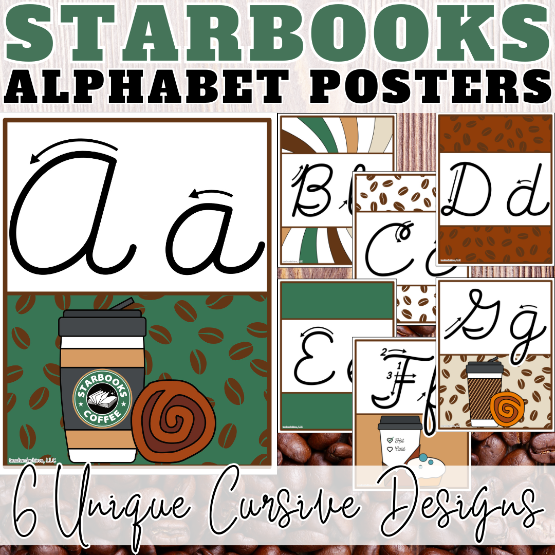 Starbooks Coffee Classroom Cursive Alphabet Posters | Letter Recognition & Classroom Decor