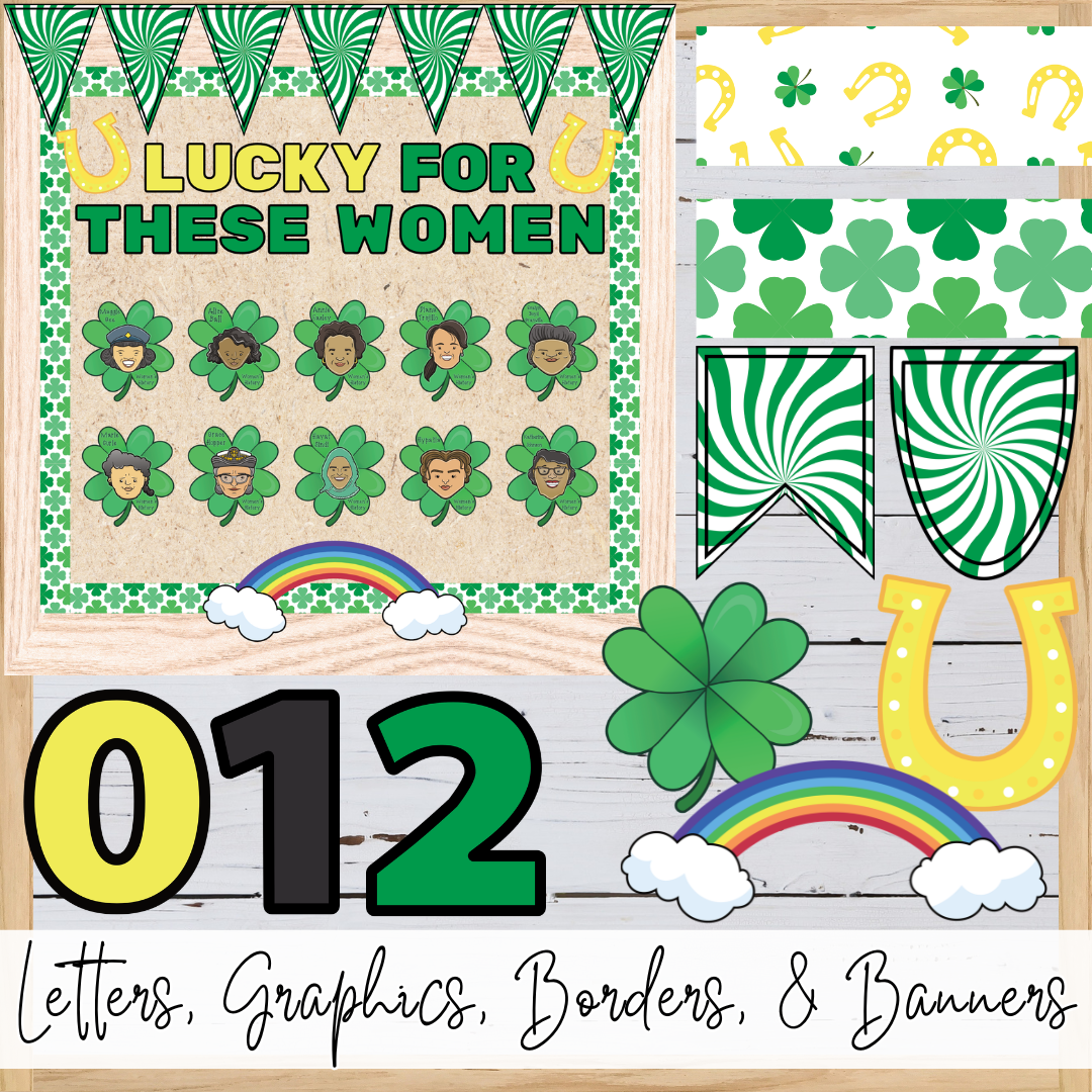 Women’s History Month Bulletin Board, Women in STEM March Door Decor, Lucky Clover Theme