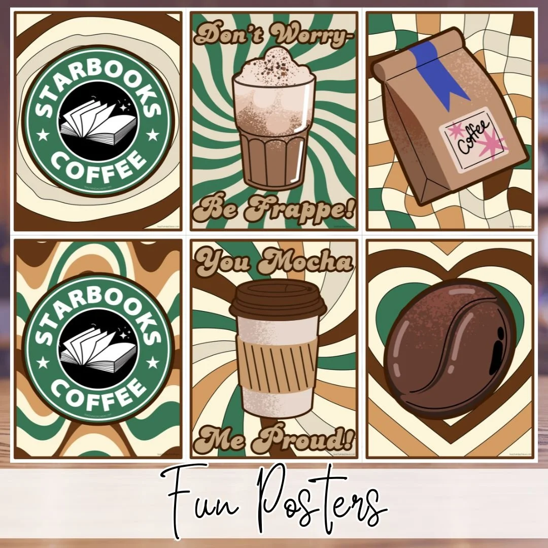Starbooks Coffee Cafe Book Tasting Classroom Transformation Decor Kit