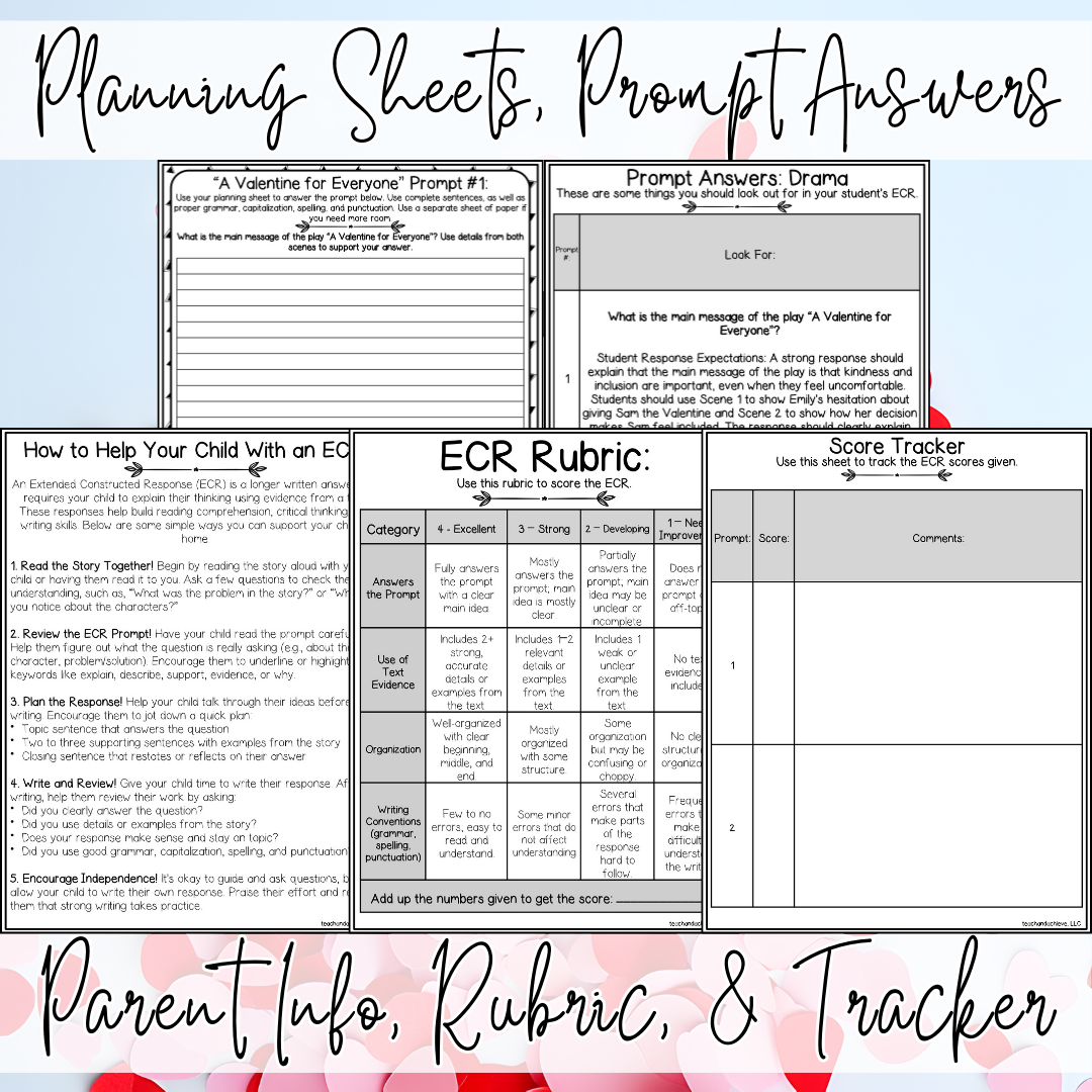 February Valentine's Day ECR Practice Writing Prompt Passage, Editable Drama Extended Constructed Response 3rd 4th 5th Grade