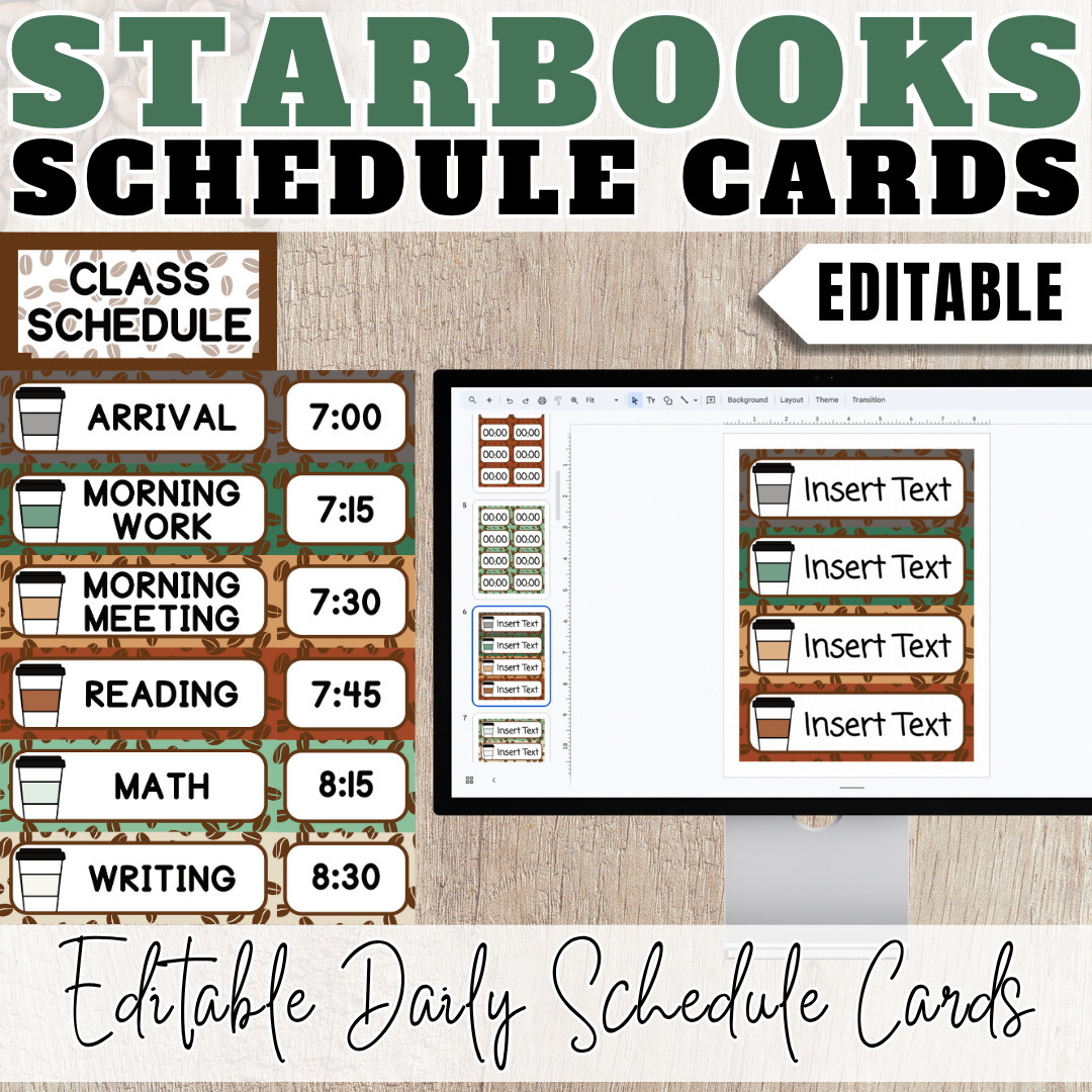 Editable Daily Schedule Cards | Starbooks Coffee Classroom Theme